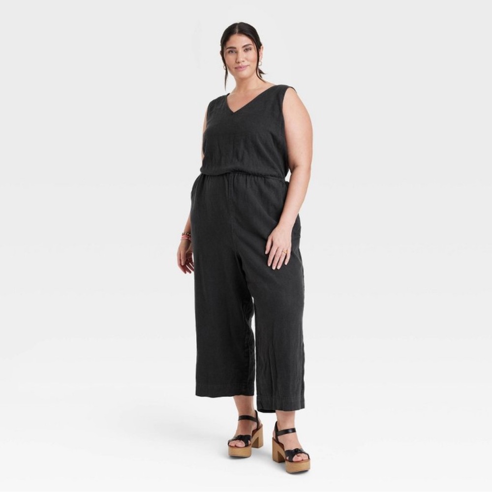 Plus Size Sleeveless Linen Jumpsuit